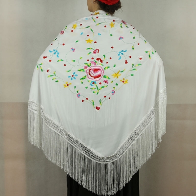 Large White/Multicolour Flamenco Shawl