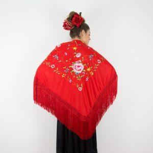 Large Red/Multicolour Flamenco Shawl