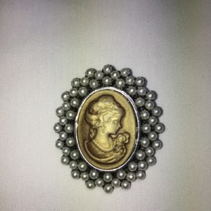 Gold Pearl Cameo Brooch