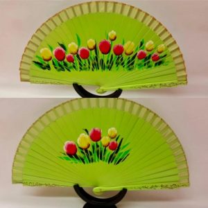 Pistachio-green Tulips Flamenco Fan