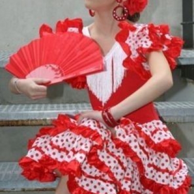 Girls Red/White Flamenco Dress