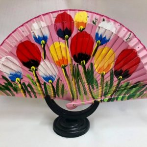 Pink Big-Tulips Flamenco Fan