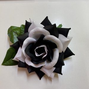 black white hair flower