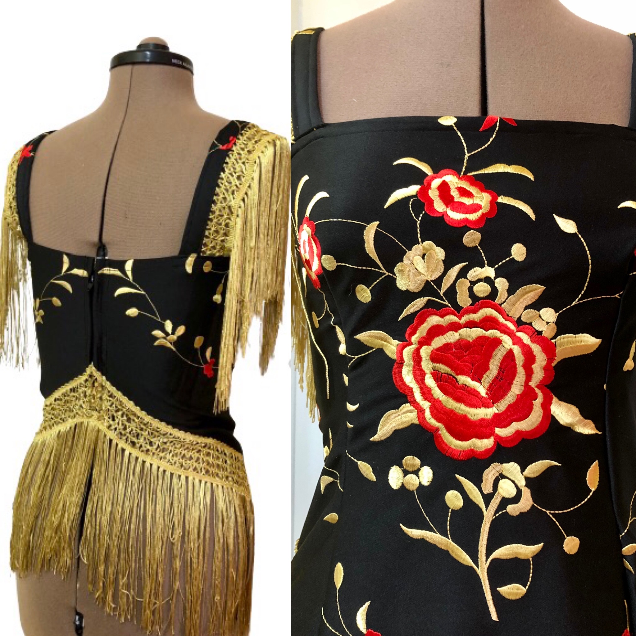 NWT Flamenco Latin camisole leotard w/attached dotted fringed shawl ch/ladies 