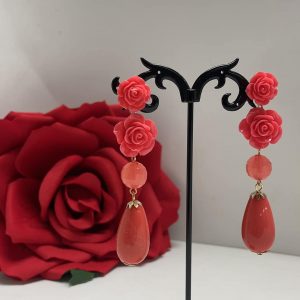 Coral Flores Flamenco Earrings
