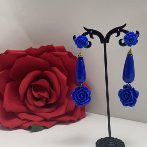 Royal Blue Flower Flamenco Earrings 3