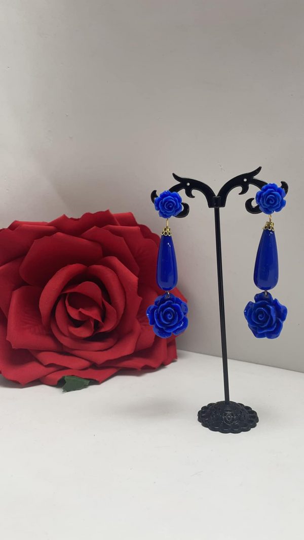 Royal Blue Flower Flamenco Earrings 3