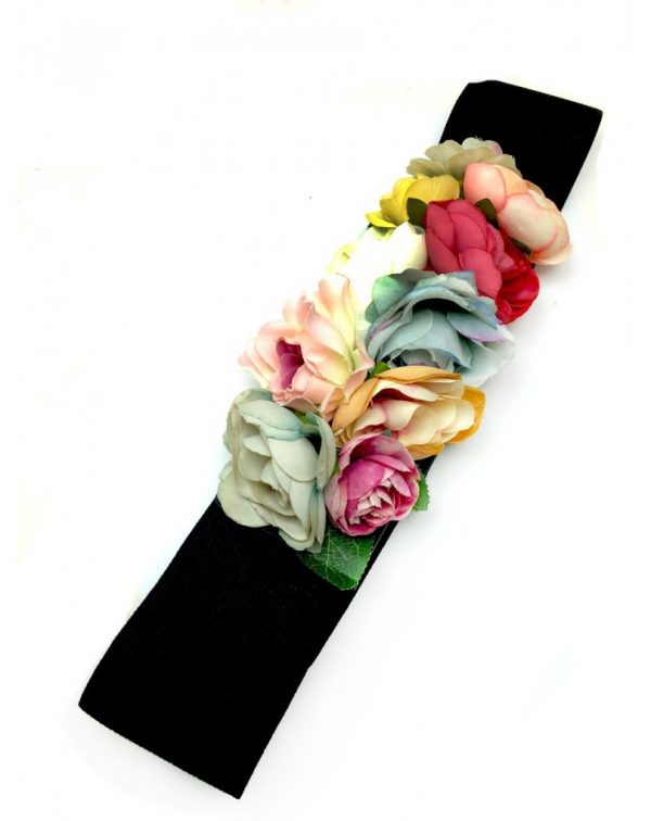 Black Elastic Flamenco Flower Belts