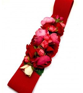 Red wine Elastic Flamenco Flower Belts