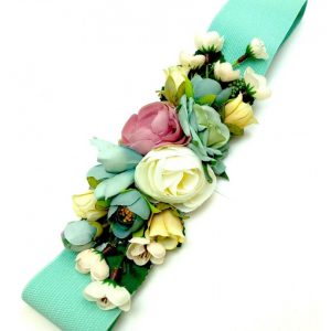 Aqua Green Elastic Flamenco Flower Belts