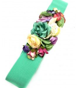 Aqua Green Elastic Flamenco Flower Belts