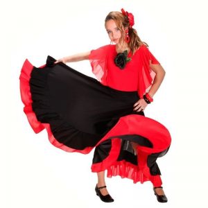 Kids Black/Red Practice Flamenco Skirt