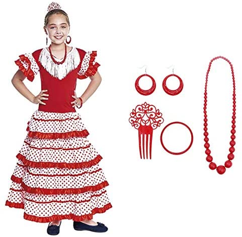 Girls flamenco dress red-white