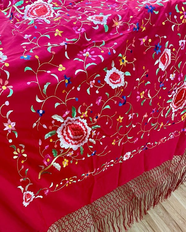 Large Red/Multicolour Silk Flamenco Shawl