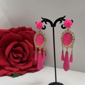 Hot Pink Flamenco Cameo Tear Earrings
