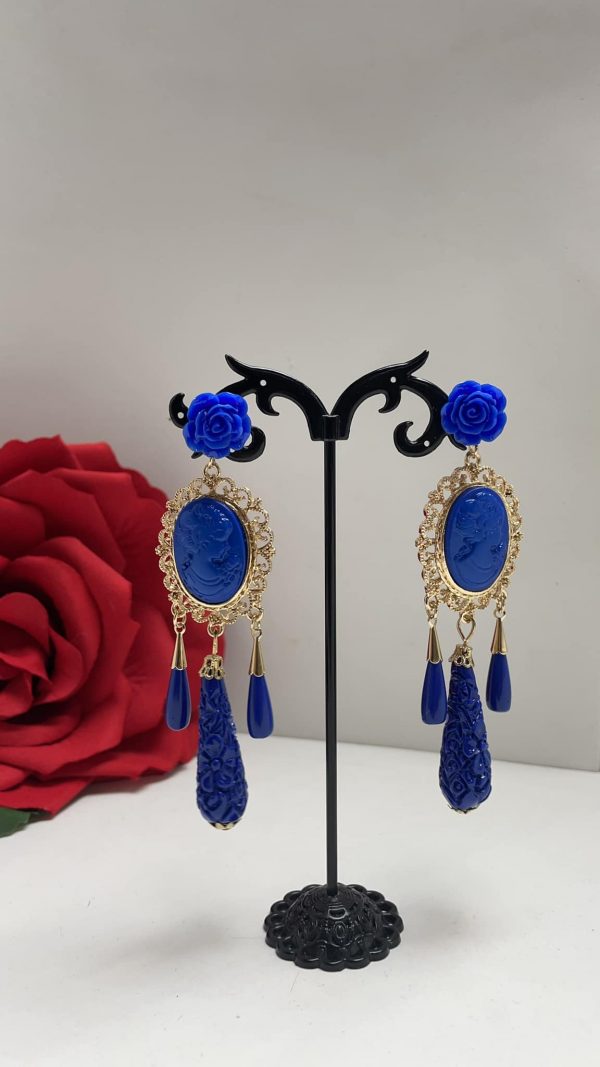 Royal Blue Flamenco Cameo Tear Earrings