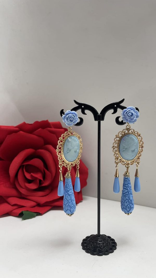Soft Blue Flamenco Cameo Tear Earrings