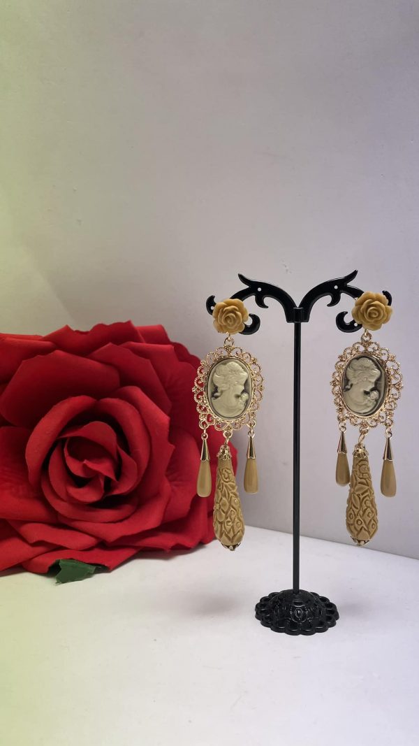 Gold Flamenco Cameo Tear Earrings