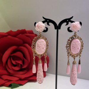 Soft Pink Flamenco Cameo Tear Earrings