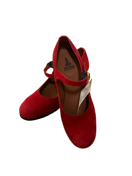 Professional Red Suede Flamenco Shoes with Buckle – Size 35 EU