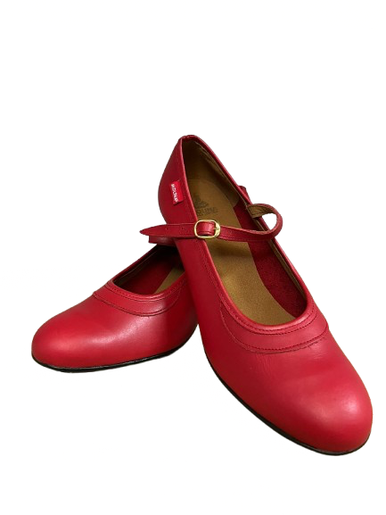 Red Leather Semi-Professional Flamenco Shoes with Buckle – Size 42 made in Spain